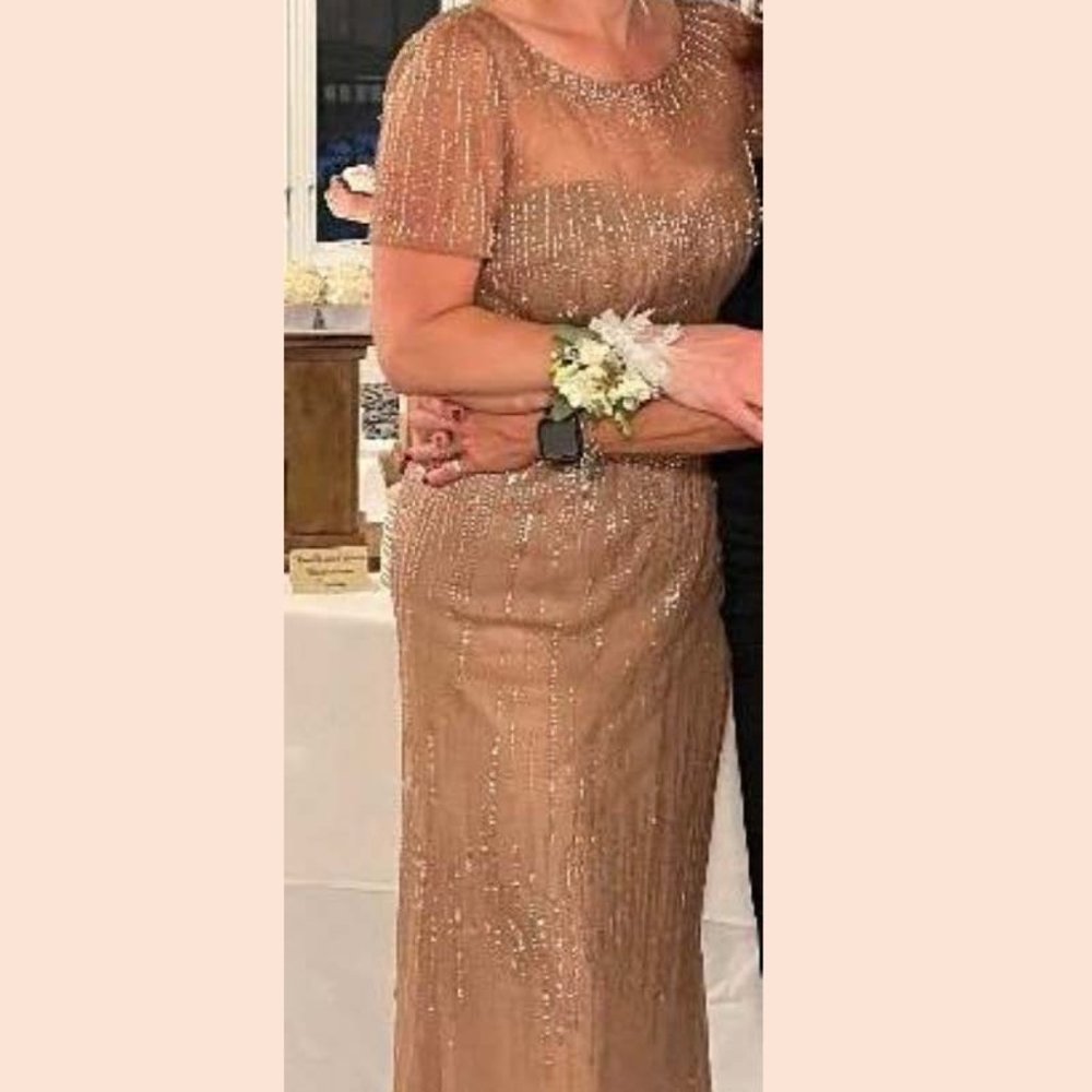 Montage by Mon Cheri Dark Taupe beaded gown - Picture 2 of 15